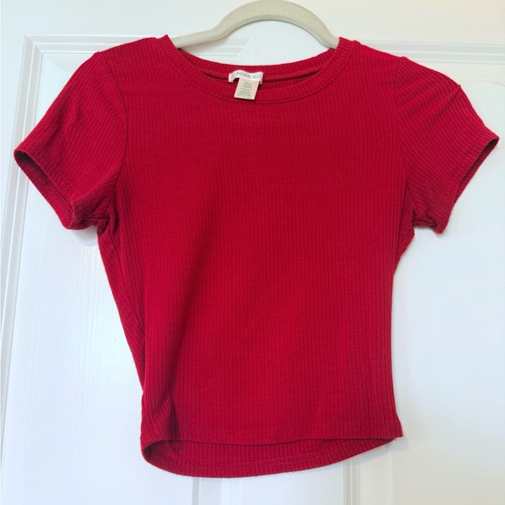 Bozzolo Red Short Sleeve Ribbed Top